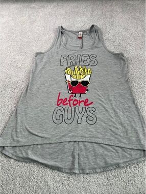 No Boundaries Fries Before Guys Tank Top Gray Graphic L/G 11-13